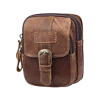 Men Fanny Pack Vintage Leather Travel Waist Pouch Mobile Phone Bum Bag with Buckle Brown Pocket