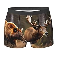 Wildlife Hunting Deer Bear Elk Print Mens Boxer Briefs Funny Novelty Underwear Hilarious Gifts for Comfy Breathable