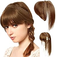 Women Remy Human Hair Topper with Bangs 10x10cm Breathable Lace Net Base Braided Headband Hairpiece Topper Hair Extensions Hairband Braids Human Hair Piece(25cm Light Brown)