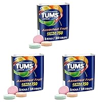 TUMS Extra Strength Assorted Fruit Antacid Chewable Tablets for Heartburn Relief, 3 Rolls of 8ct (Pack of 3)