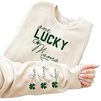 Personalized One Lucky Mama St. Patrick Day Shirt, Shamrock Irish 4 Leaf Clover Sweatshirt, Irish Day, Custom Kids Names On Sleeve Sweatshirt, Gift For Mom, Mother, Grandma, St Paddy Day Outfit
