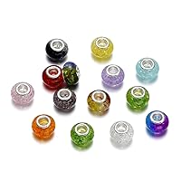5Pcs Acrylic Crystal Beads Round Crackle Plastic Beads Charms for Jewelry Making Bracelets Large Hole Spacer Beads for Hanging Charms DIY Art Crafts Gifts for Girls Women (Mix Color(Random Color))