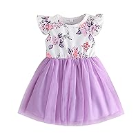 Girl Casual Dress Toddler Girls Fly Sleeve Floral Prints Tulle Princess Dress Dance Party Girl First Birthday