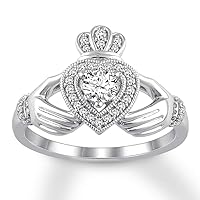 3/8 cttw Diamond Heart Claddagh Engagement Ring 14K White Gold (I/I2)