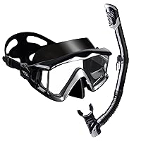 Adult Pano 3 Window Scuba Diving Mask, Tempered Glass Snorkel Mask Anti-Fog Swim Mask No Leakage Swim Goggles with Nose Cover Snorkeling Gear for Snorkeling, Freediving, Swimming