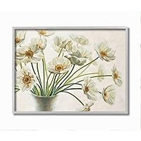 Stupell Industries Peaceful Poppies White Florals in Soft Ceramic, Designed by Eva Barberini Wall Art, 11 x 14, Grey Framed