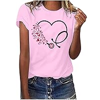 Women Nurse Life Shirt Love Heart Print T Shirts Nurse Day Gifts Casual Summer Crewneck Short Sleeve Loose Fit Tops