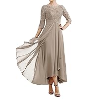Mother of The Bride Dresses Tea Length A Line 3/4 Sleeves Lace Appliques Women's Evening Formal Dress 89