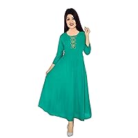 Women's Long Dress Wedding Wear Embroidered Frock Suit Teal Color Casual Maxi Dress