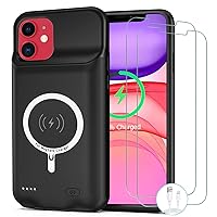 Battery Case for iPhone 11, [10000mAh] Enhanced Rechargeable Portable Protective Qi Wireless Charger Case Battery Pack Support CarPlay Wireless Charging Case Compatible with iPhone 11 (6.1 inch)-Black