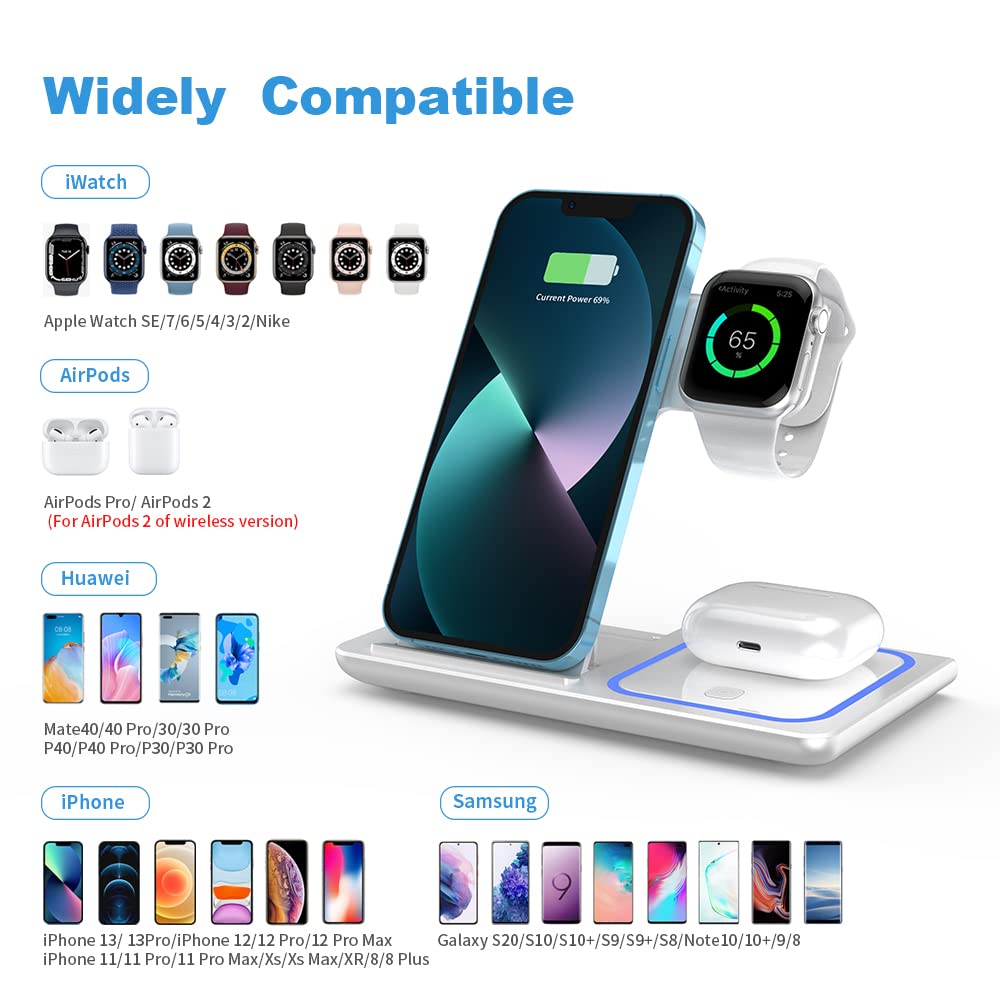 Wireless Charger,ANYLINCON 3 in 1 Charger Station for Apple iPhone/iWatch/Airpods,iPhone 14,13,12,11 (Pro, Pro Max)/XS/XR/XS/X/8(Plus),iWatch 7/6/SE/5/4/3/2,AirPods 3/2/pro