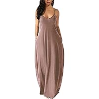 Wolddress Womens 2024 Casual Sleeveless Sundress Plus Size Loose Plain Long Summer Beach Maxi Dress with Pockets S-5X