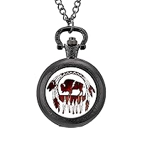 Bison Buffalo Native American Fashion Vintage Pocket Watch with Chain Quartz Arabic Digital Dial for Men Gift