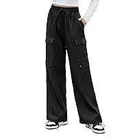 Blooming Jelly Women High Waisted Cargo Pants with 4 Pockets Drawstring Wide Leg Pants Y2K Baggy Trousers