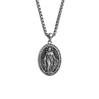Sterling Silver Virgin Mary Pendant Necklace for Men Women, Miraculous Medal Necklace for Women Christmas Gift