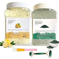 Lemon and Spirulina Jelly Face Mask for Facials Hydrating, Brightening & Nourishing Jelly Mask with Free Jade Roller & Spatula | Professional Hydrojelly Masks | Vajacial Jelly Mask Powder | 23 Oz