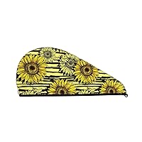 Bees Sunflowe Coral Velvet Absorbent Hair Dryer Cap, Soft Shower Cap Turban, Quick Dry Hair Cap With Buttons