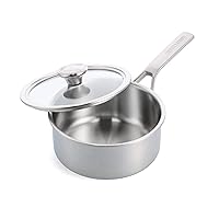 Merten & Storck Tri-Ply Stainless Steel 1.5QT Saucepan Pot with Lid, Professional Cooking, Multi Clad, Measurement Markings, Drip-Free Pouring Edges,Durable Glass Lid, Induction,Oven & Dishwasher Safe
