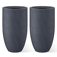 Kante 24 Inch Tall Concrete Planter (Set of 2), Outdoor Indoor Large Plant Pots with Drainage Hole and Rubber Plug for Home Garden Patio Porch Smooth Charcoal