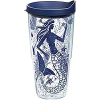 Tervis Vintage Mermaid Collage Tumbler with Wrap and Navy Lid 24oz, Clear, 1 Count (Pack of 1)