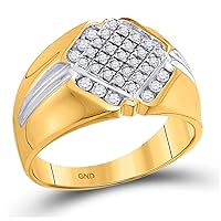 The Diamond Deal 10kt Two-tone Gold Mens Round Diamond Diagonal Square Cluster Ring 1/2 Cttw