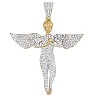 10K Yellow Gold Mens Diamond Angel Wings Cherub Necklace Pendant 1.00 Ctw.