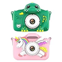 2 Pack Kids Camera Dinosaur & Unicorn,64GB Card 1080P HD Selfie Digital Video Camera for Boys and Girls, Kids Camera Christmas and Birthday Gifts Toy for Age 3-8(Dinosaur & Unicorn)