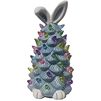 2024 Easter Bunny Decor, 9.6” Pre-Lit Ceramic Easter Bunny Tree, Battery Operated Easter Tree Lights Bunny Ear Trees for Spring Easter Holiday Party Decorations or Gifts