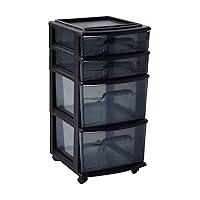 Homz Tall Solid Versatile 4 Plastic Drawer Storage Home Rolling Cabinet Cart with 4 Caster Wheels for Home and Classroom, Black