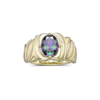 Rylos 14K Yellow Gold Ring Solitaire 9X7MM Oval Gemstone with Satin Finish Band Color Stone Birthstone Jewelry for Women Sizes 5-10