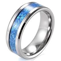 Men's 8mm Beveled Tungsten Ring with Blue Opal Pattern Inlay