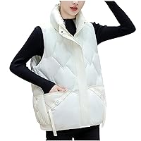 Fashion Women's Quilted Puffer Vests Stand Collar Sleeveless Lightweight Padded Coat Gilet Jacket with Pockets