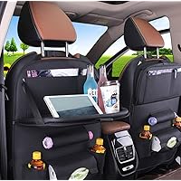 Car Back Seat Organizers,PU Leather Car Back Seat Organizer,Back Seat Organizer with Tray and Storage Leather for Kids Toy Bottle Drink Vehicles Travel Accessories (2 - pack, Black)