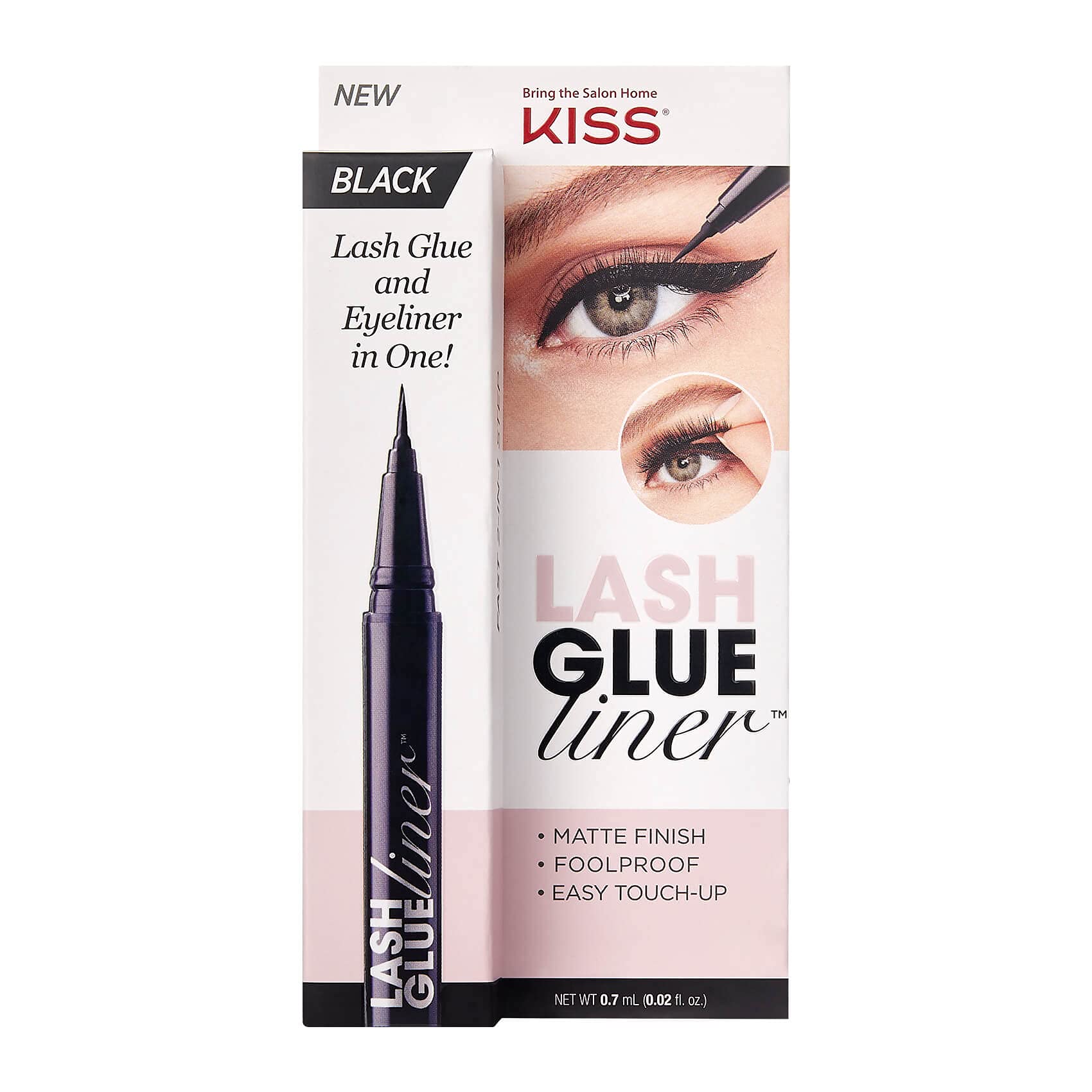 KISS Black Lash GLUEliner, 2-in-1 Felt-Tip Eyelash Adhesive and Eyeliner, Matte Finish, Foolproof Application, Easy Touch-Up, 0.02 Oz.