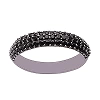 Half Eternity 925 Sterling Silver Black Spinel Trio Set Band Ring Wedding Stackable (7)