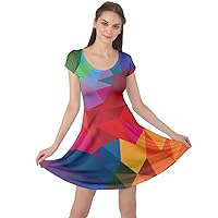 CowCow Womens Colorful Retro Geometric Gem Triangle Abstract Rainbow Short Sleeve Dress, XS-5XL