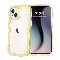 for iPhone 15 Plus Clear Case Cute Wave Curly Frame Shape Non-Yellowing Anti-Scratch Shockproof Full Covered Protective Soft TPU & Hard Bumper Case for iPhone 15 Plus Yellow