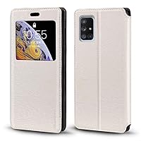 Samsung Galaxy A71 5G Case, Wood Grain Leather Case with Card Holder and Window, Magnetic Flip Cover for Samsung Galaxy A71 5G (White)