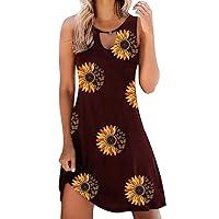 Summer Spring Dresses for Women Fashion 2022 Cold Shoulder Boho Tshirt Dresses Sleeveless A Line Floral Tunic Dress