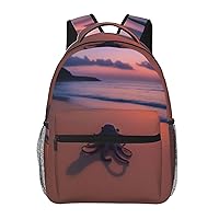 Octopus Beach Sunset Backpack Lightweight Casual Backpacksn Multipurpose Backpack With Laptop Compartmen
