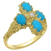 9k Yellow Gold Natural Diamond & Turquoise Womens Cluster Ring (0.04 cttw, H-I Color, I2-I3 Clarity)