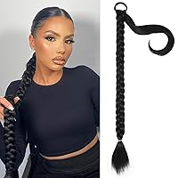 26 inch Long Braided Ponytail Extensions for Women, Straight Wrap Around Hair Extensions With Hair Tie, Natural Soft DIY Synthetic Ponytail Hair Extensions Daily Wear (Natural Black)