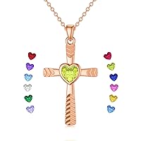 SOULMEET Real 10k 14k 18k Gold Birthstone Cross Necklace with Laser Diamond Cut, Glittering 1/2 Carat Gemstone Heart Birthstone Cross Pendant Necklaces for Women Wife Girlfriend Her Mothers Day