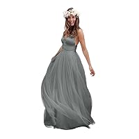 Women's Spaghetti Ruched Empire Waist Open Back Beach Wedding Dress Gray