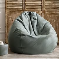 Big Luxury Sofa Pouf Cover Faux Leather Pear Bean Bag Pouf Cover Waterproof Lazy Bean Bag Chair No Filler Outdoor Beanbag Couch Puff (Color : Dust Green, Size : D120cm-empty Cover)