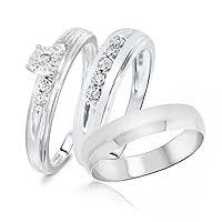 1/4 Ct Round Cut Sim Diamond Men's/Women's Engagement Ring Trio Set 14K White Gold Fn