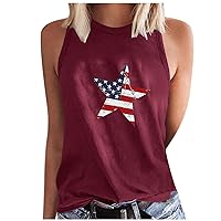 Pentagram USA Flag Tank Tops Women 4th of July Sleeveless Shirts Summer Casual Crewneck Patriotic Tanks Blouses