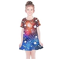 PattyCandy Kids Fun Outfit Universe Space Stars Digital Printed Girls Casual Cotton Dress, Size: 2-16