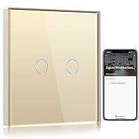 BSEED Smart ZigBee Light Switch, Intelligent Wall Switch Compatible with Alexa and Google Home, 2-Way 1-Way Flush-Mounted Switch with Glass Panel, 250 V, Golden (Hub Required)
