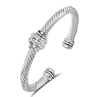 Cable Bracelet Stainless Steel Vintage Twisted Wire Composite Open Bangle Bracelet, Adjustable Cuff Bangle Bracelet for Women & Men, Girls, Teens。